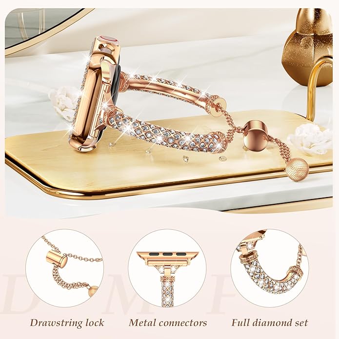 Bling Band Bracelet for Women | Compatible with Apple Watch Series 9/8/7/6/5/4/3/2/1 | Stainless Steel Dressy Metal Strap