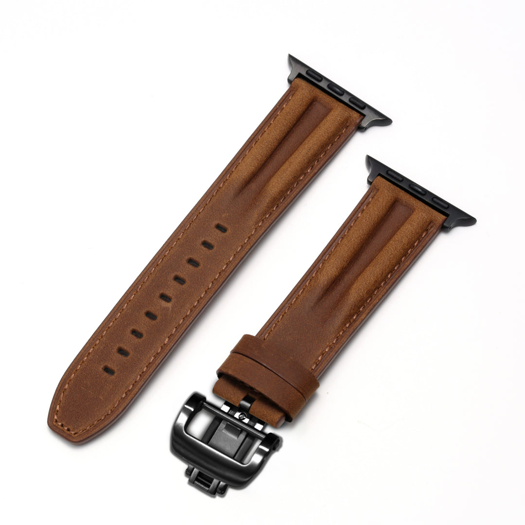 Luxury Full-Grain Leather Butterfly Buckle Band for Apple Watch