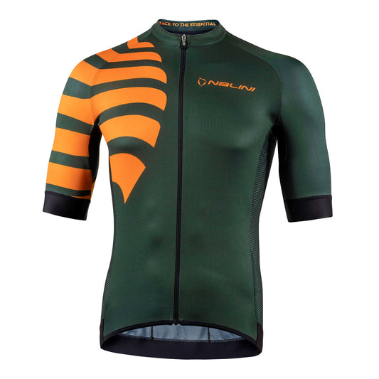 Nalini BAS STRIPES Men's Cycling Jersey (Forest Green/Papaya Orange) S, M, 2XL, 3XL