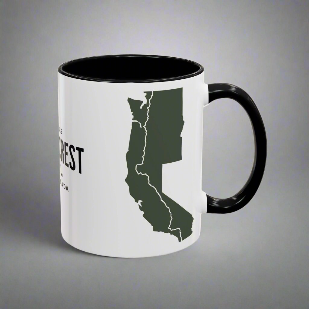 Pacific Crest Trail Classic Trail Marker Accent Coffee Mug 11oz, 15oz Blue Black Pink Red Navy Mexico To Canada Map