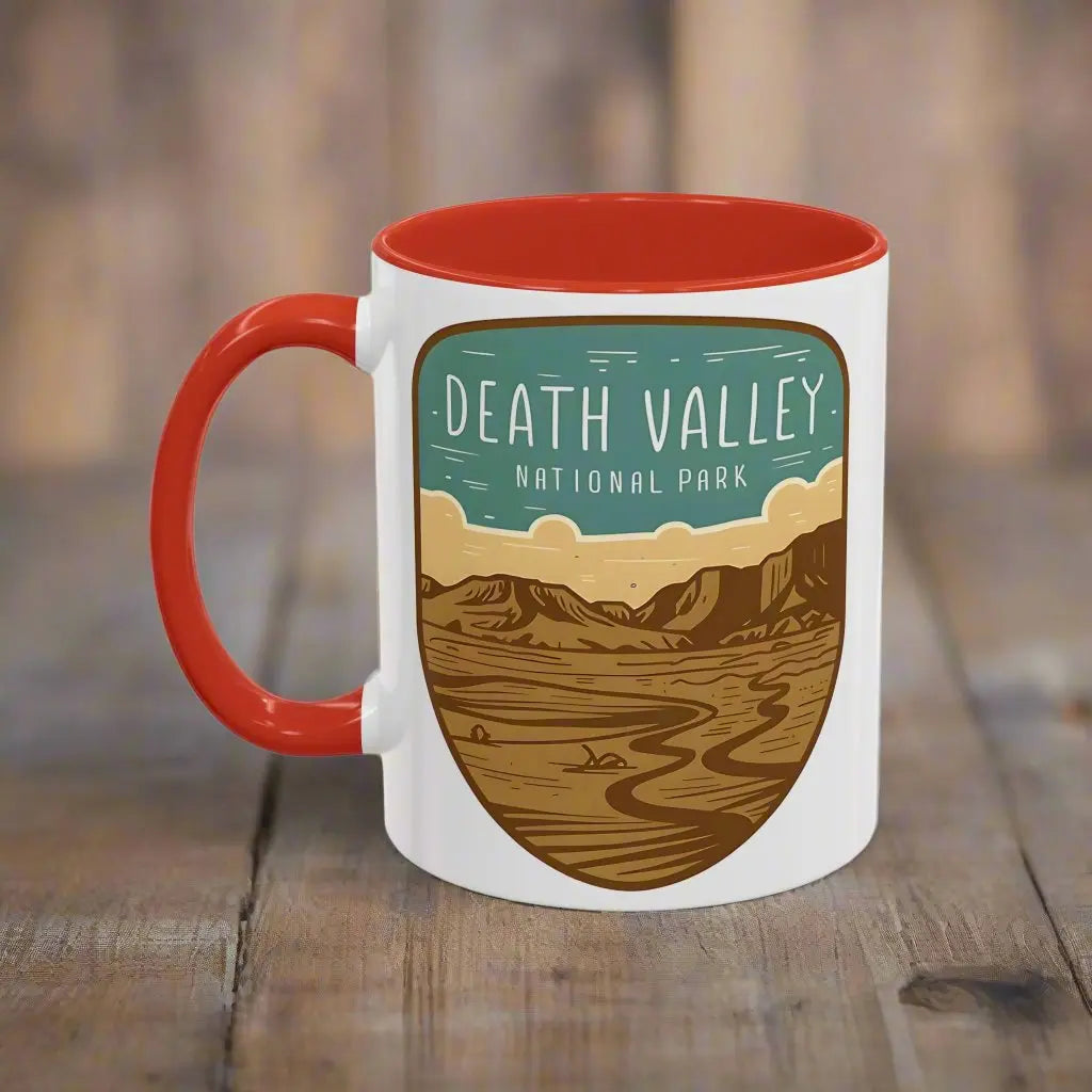 Death Valley National Park Coffee Mug 11oz 15oz Desert Shield Graphic Blue Black Pink Red