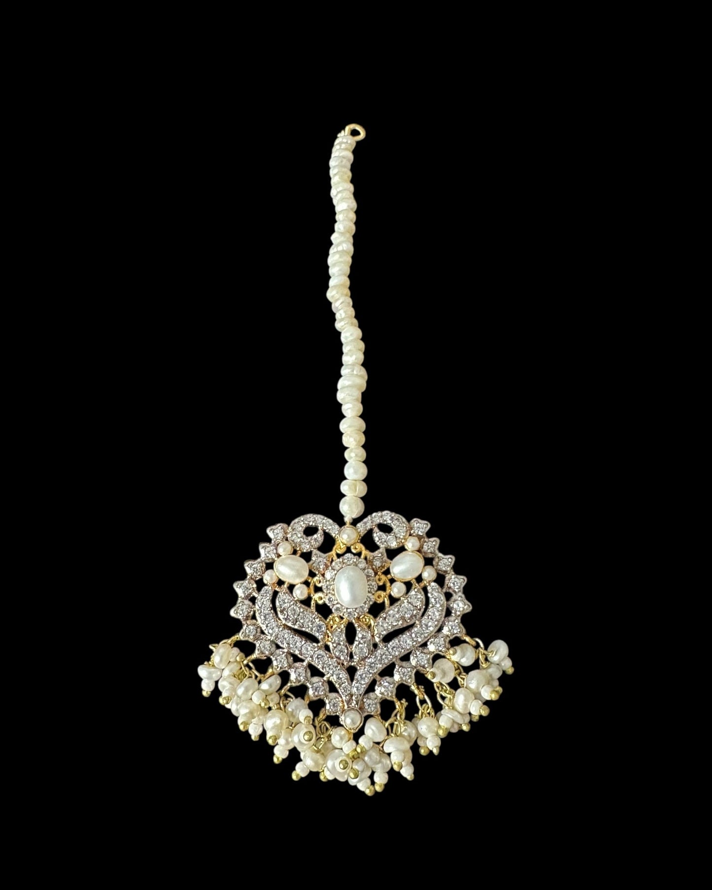 BR464 RAABYA fresh water pearl bridal choker Rani haar set with earrings tika ( READY TO SHIP )