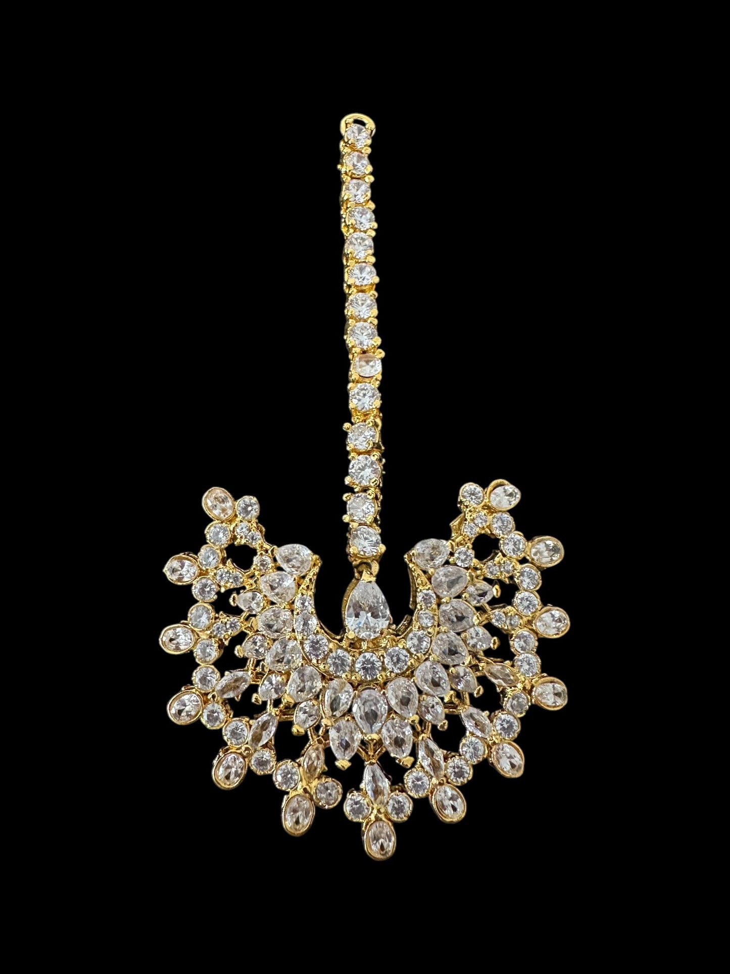 DJET97 Subhana gold plated chandbali earrings tika set -clear ( READY TO SHIP )