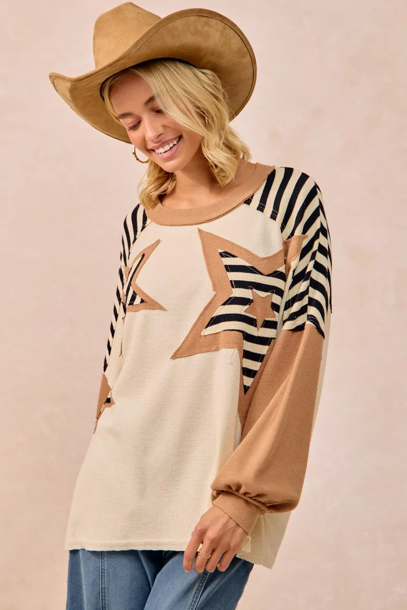 BiBi Star Patchwork Mixed Long Sleeve Top