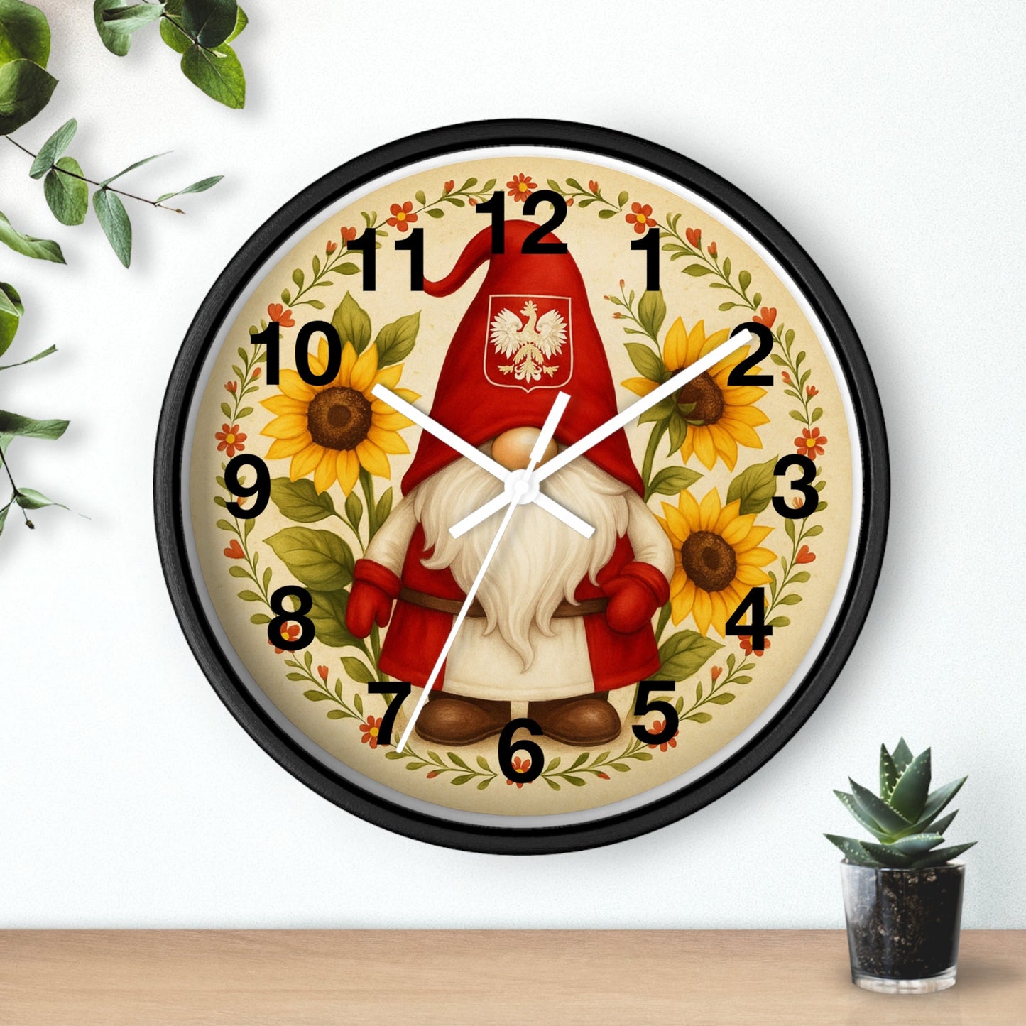 Polish Sunflower Gnome Wall Clock