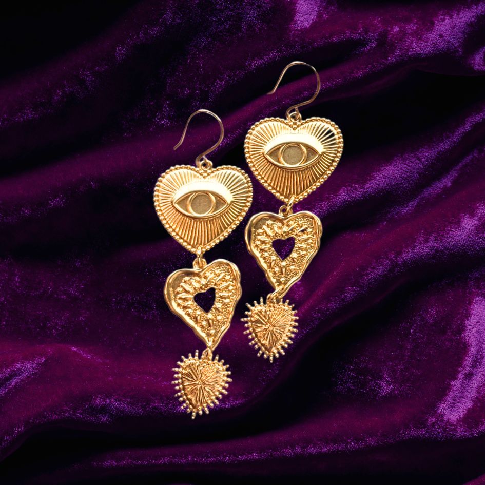 Triple Heart Eye Earrings