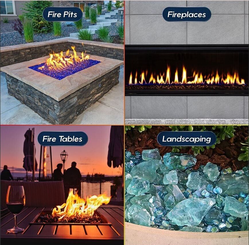 Hiland RGLASS-BB Pit Fire Glass in Bahama Blend Extreme Temperature 10 Pounds.