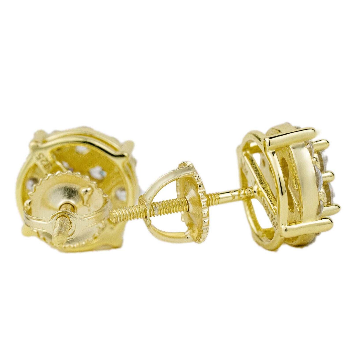 Men’s Real Solid 925 Sterling Silver Round 14K Gold Plated CZ Hip Hop Earring