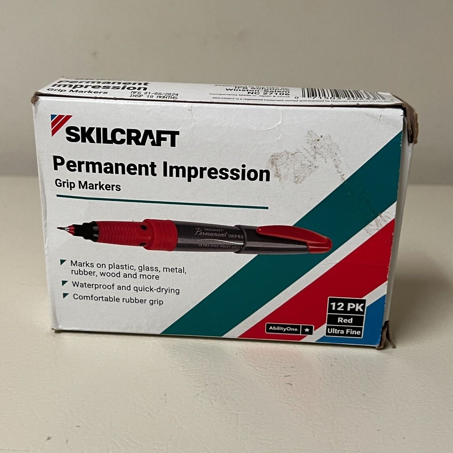 Skilcraft NSN5203889 Permanent Marker - Ultra Fine Tip, Red - Pack of 12