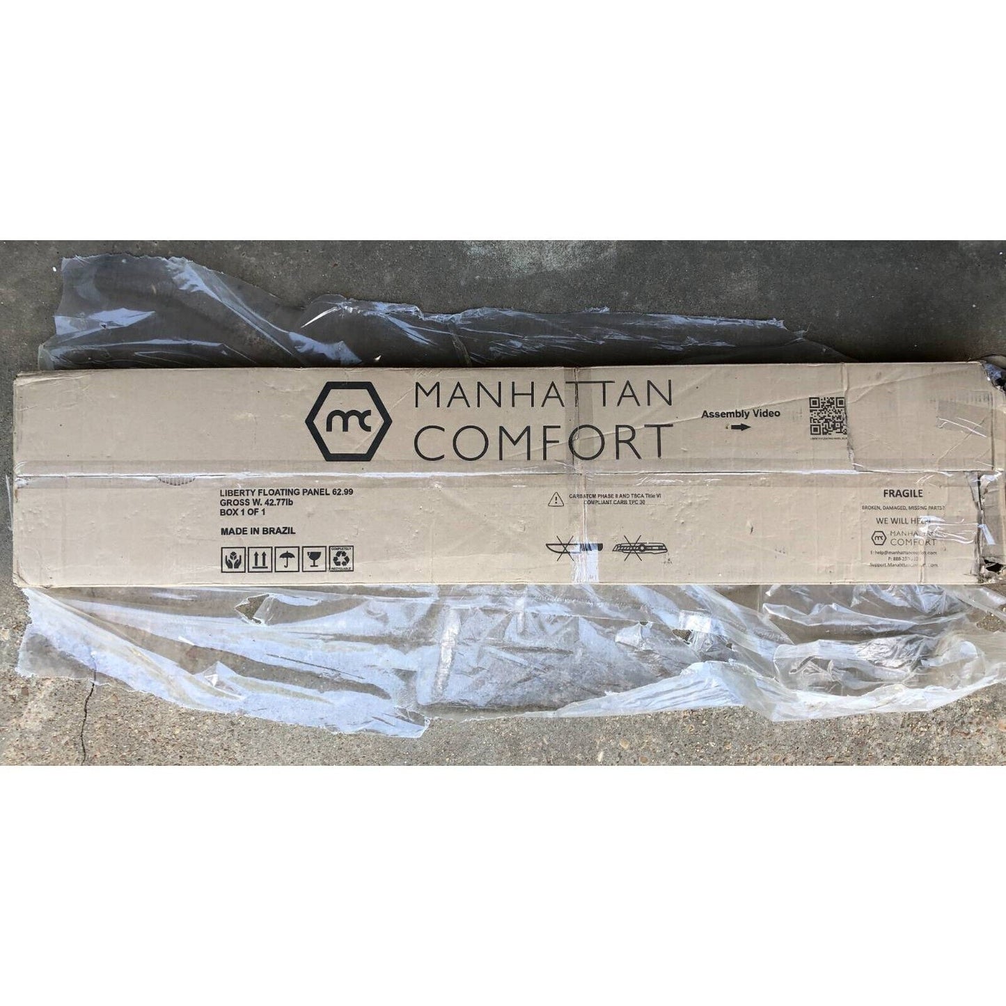 Manhattan Comfort Floating Panel TV Stand 220BMC1 Off White Wall Unit 62.99"