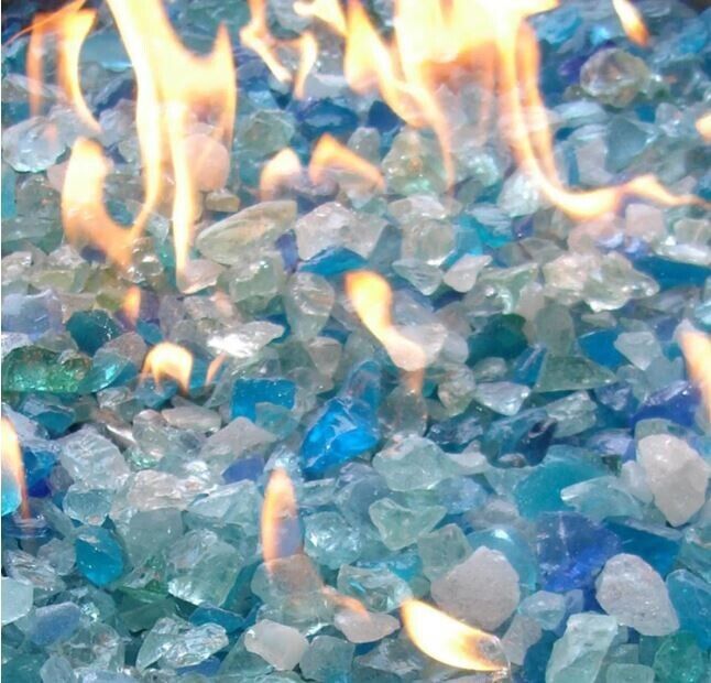 Hiland RGLASS-BB Pit Fire Glass in Bahama Blend Extreme Temperature 10 Pounds.
