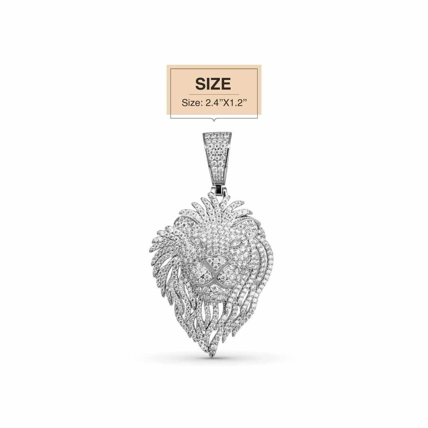 Moissanite Lion Head Pendant in 925 Sterling Silver