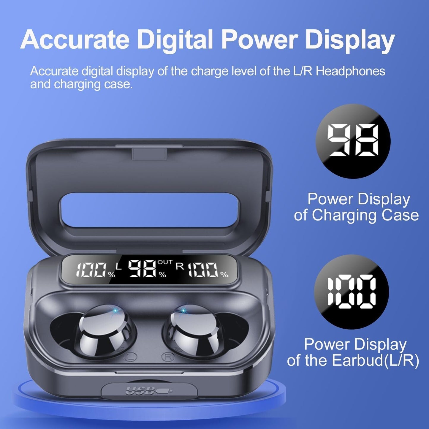 2023 Lekaby Earbuds, Wireless, Bluetooth 5.3, Deep Bass, LED Power Display, IP7