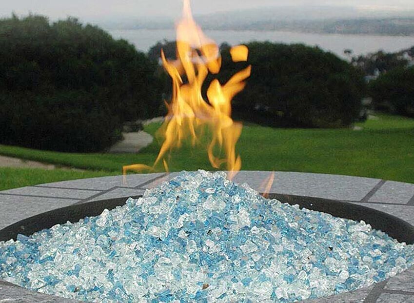 Hiland RGLASS-BB Pit Fire Glass in Bahama Blend Extreme Temperature 10 Pounds.