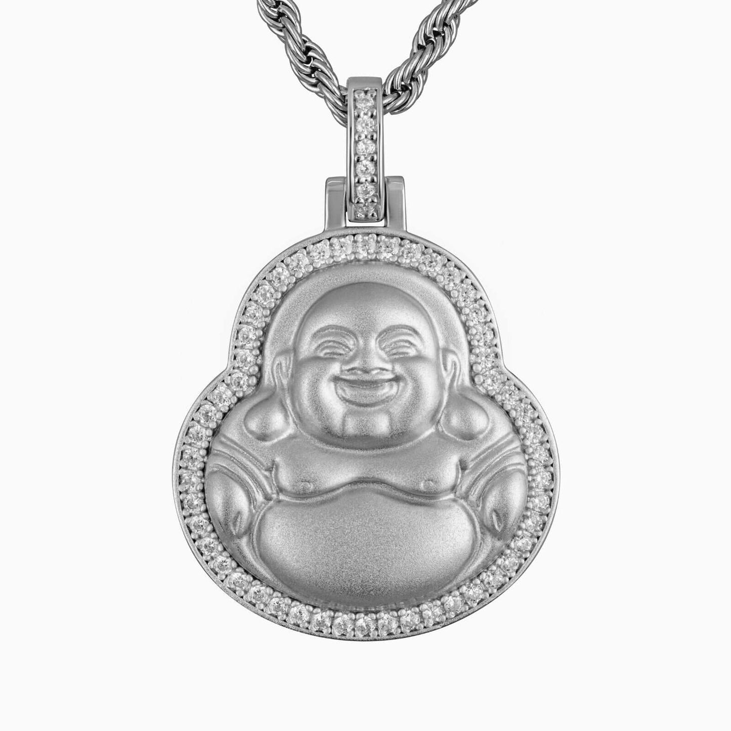 Real 925 Sterling Silver Buddha Pendant w/ Rope Chain Mens Ladies CZ Necklace