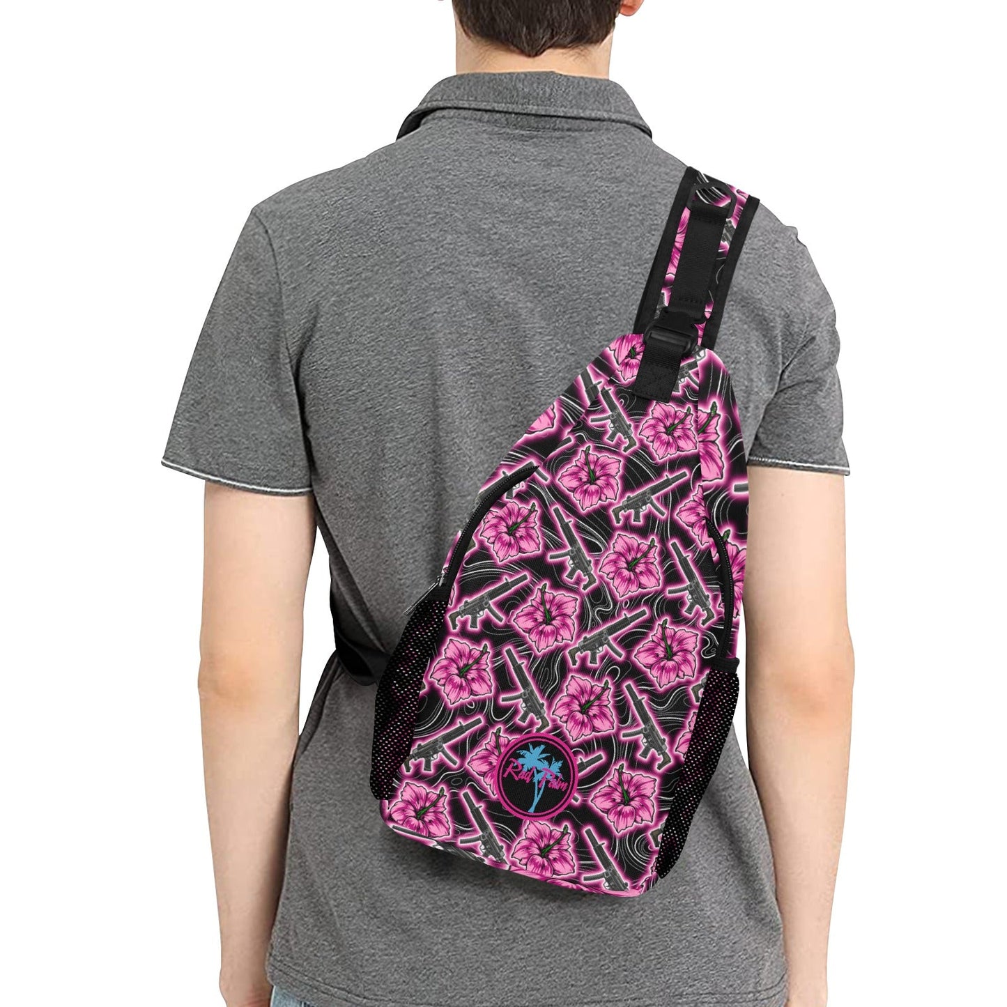 High Capacity Hibiscus Black Neon Sling Bag