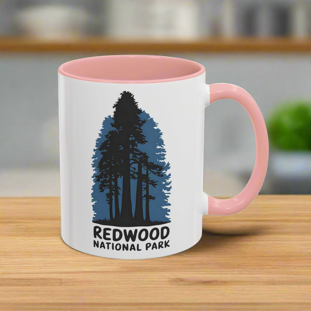 Redwood National Park Accent Coffee Mug 11oz 15oz Shaded Trees Blue Black Pink Red Outdoor Inspired
