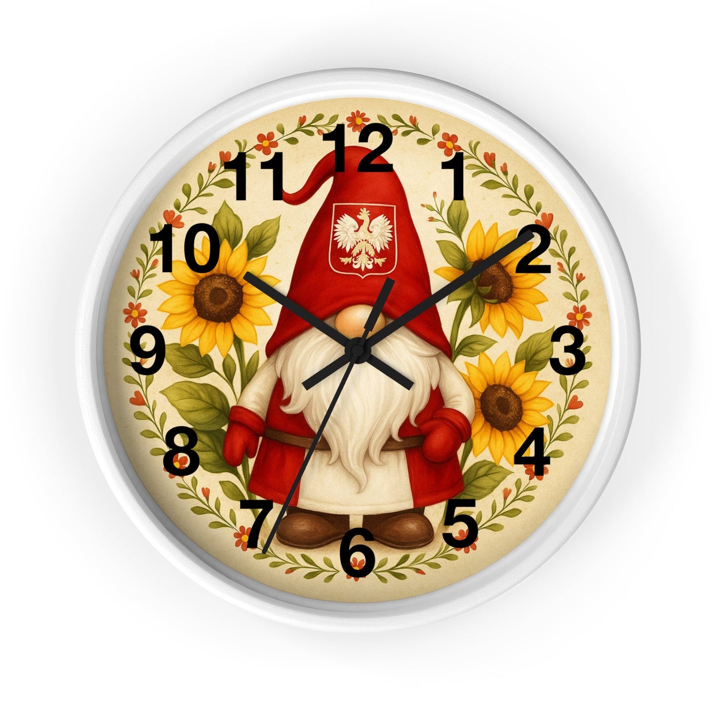 Polish Sunflower Gnome Wall Clock