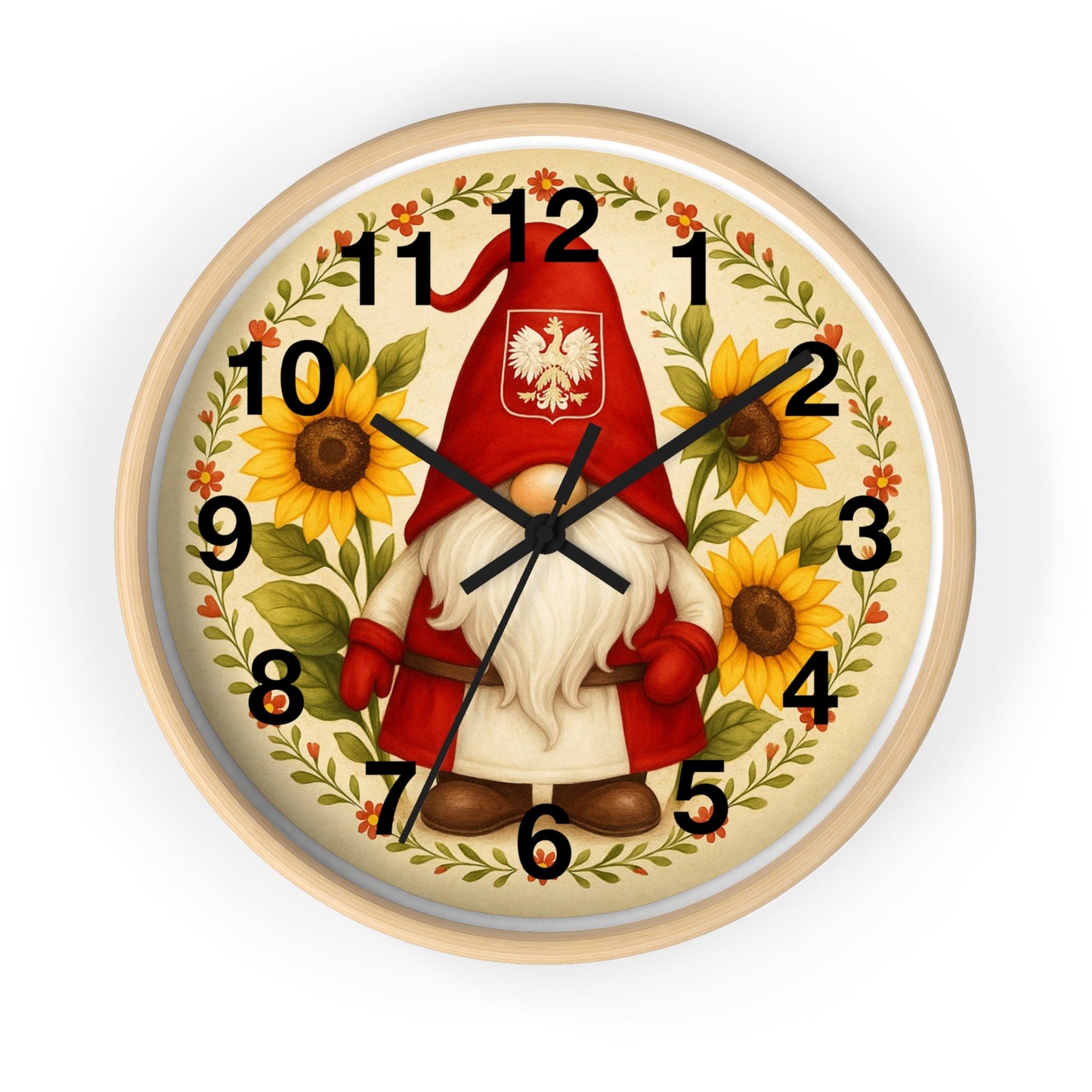 Polish Sunflower Gnome Wall Clock