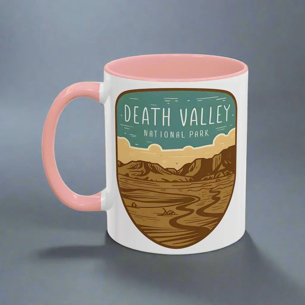 Death Valley National Park Coffee Mug 11oz 15oz Desert Shield Graphic Blue Black Pink Red