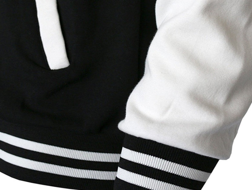 Cotton Blend Varsity Baseball Jacket Black White Two-Tone