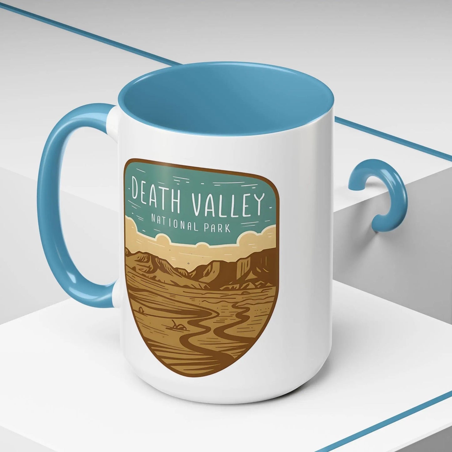 Death Valley National Park Coffee Mug 11oz 15oz Desert Shield Graphic Blue Black Pink Red