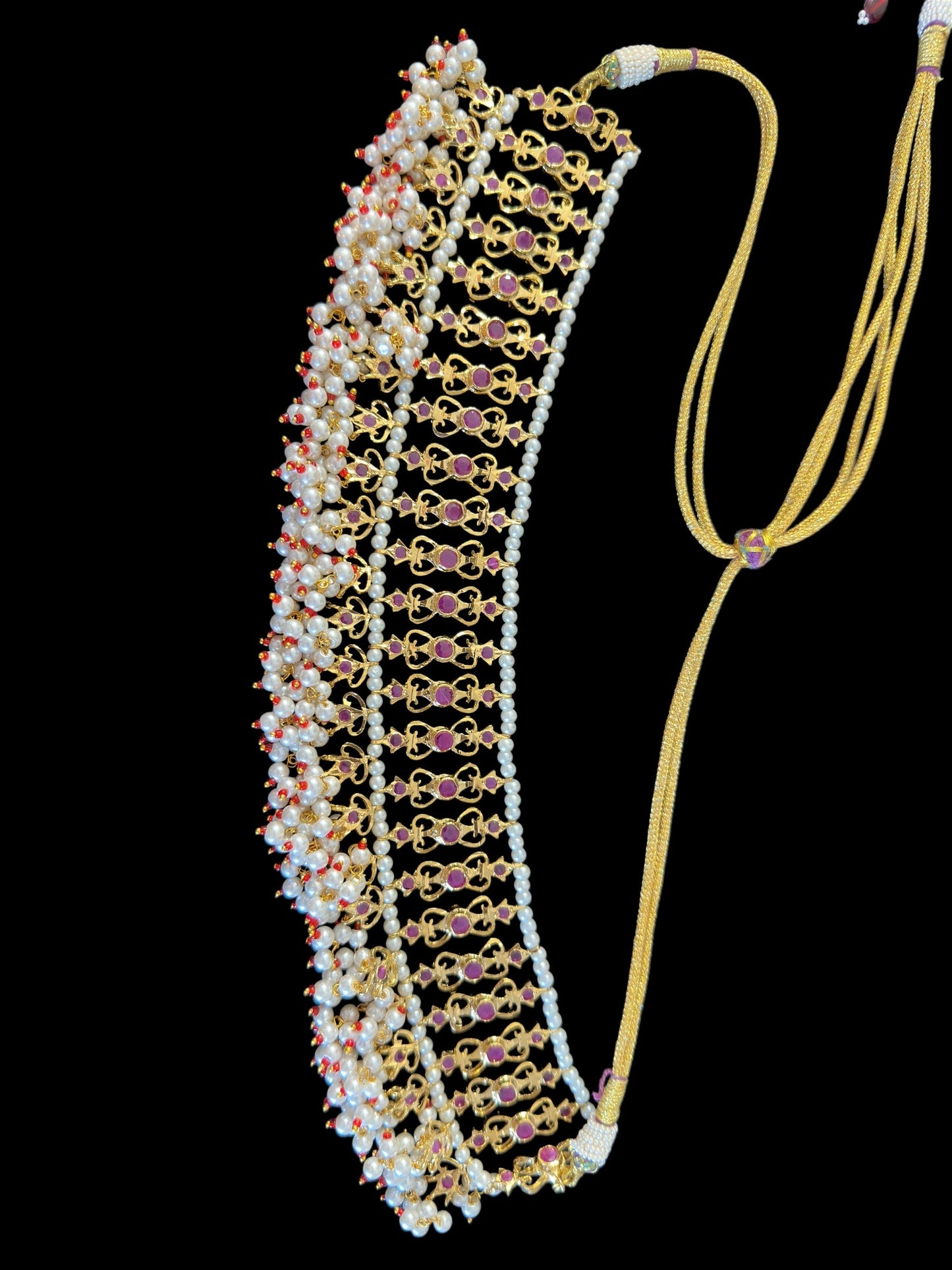 C534 Viya bridal choker set in rubies and pearls (SHIPS IN 4 WEEKS )