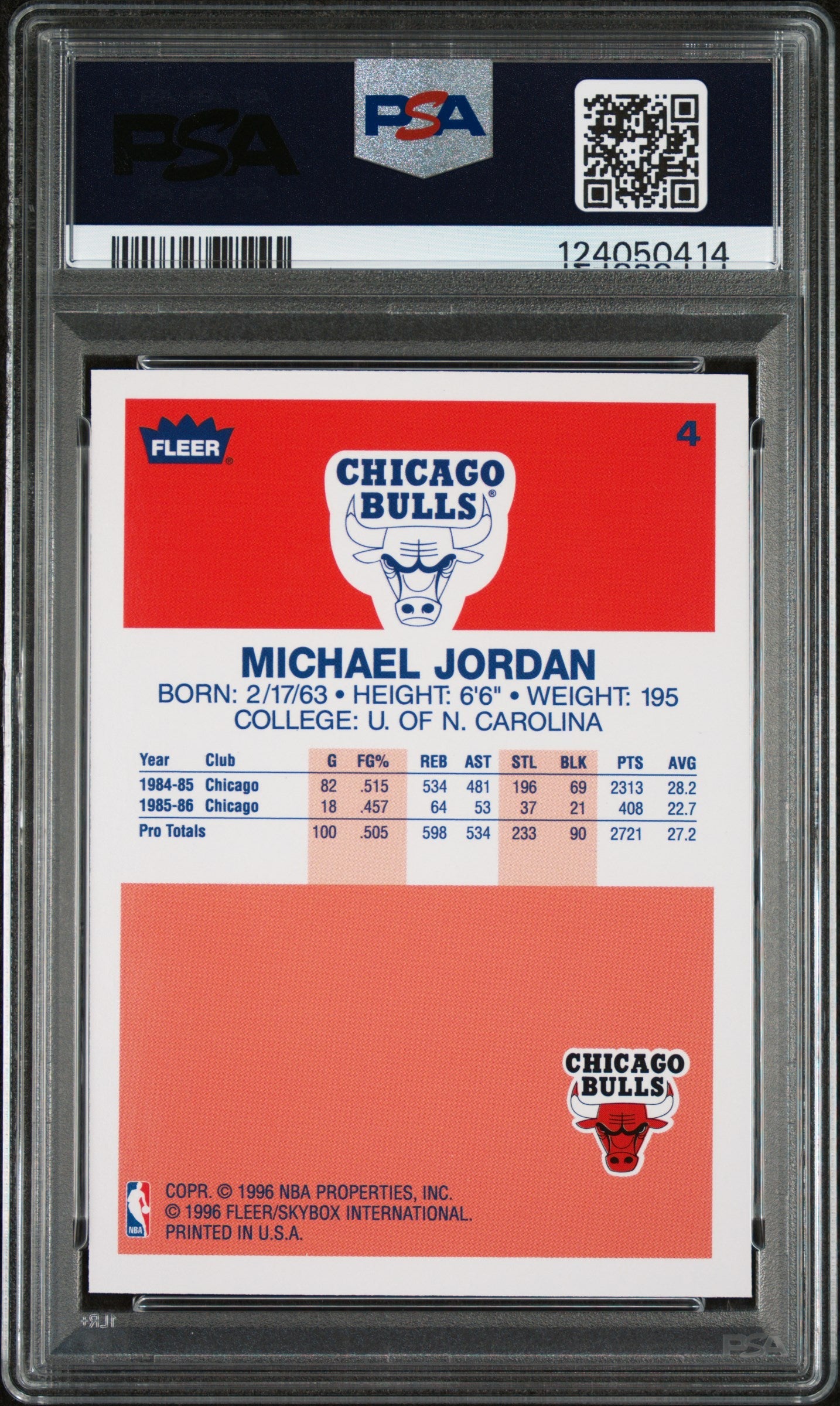 Graded 1996 Fleer Michael Jordan #4 Decade of Excellence Rookie Reprint Basketball Card PSA 9 Mint - Triathlete Store