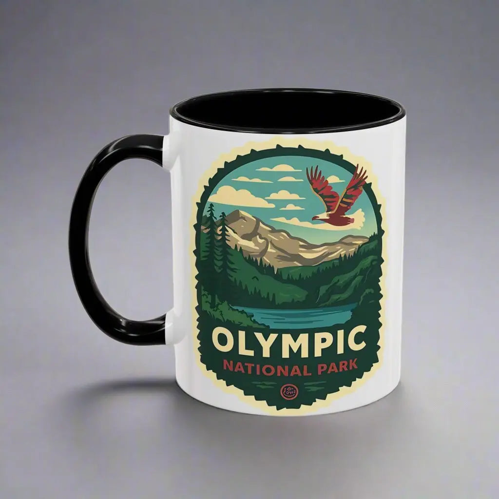 Glacier National Park Accent Coffee Mug 11oz 15oz Eagle Fly Over Blue Black Pink Red Outdoor Inspired Ceramic Mug