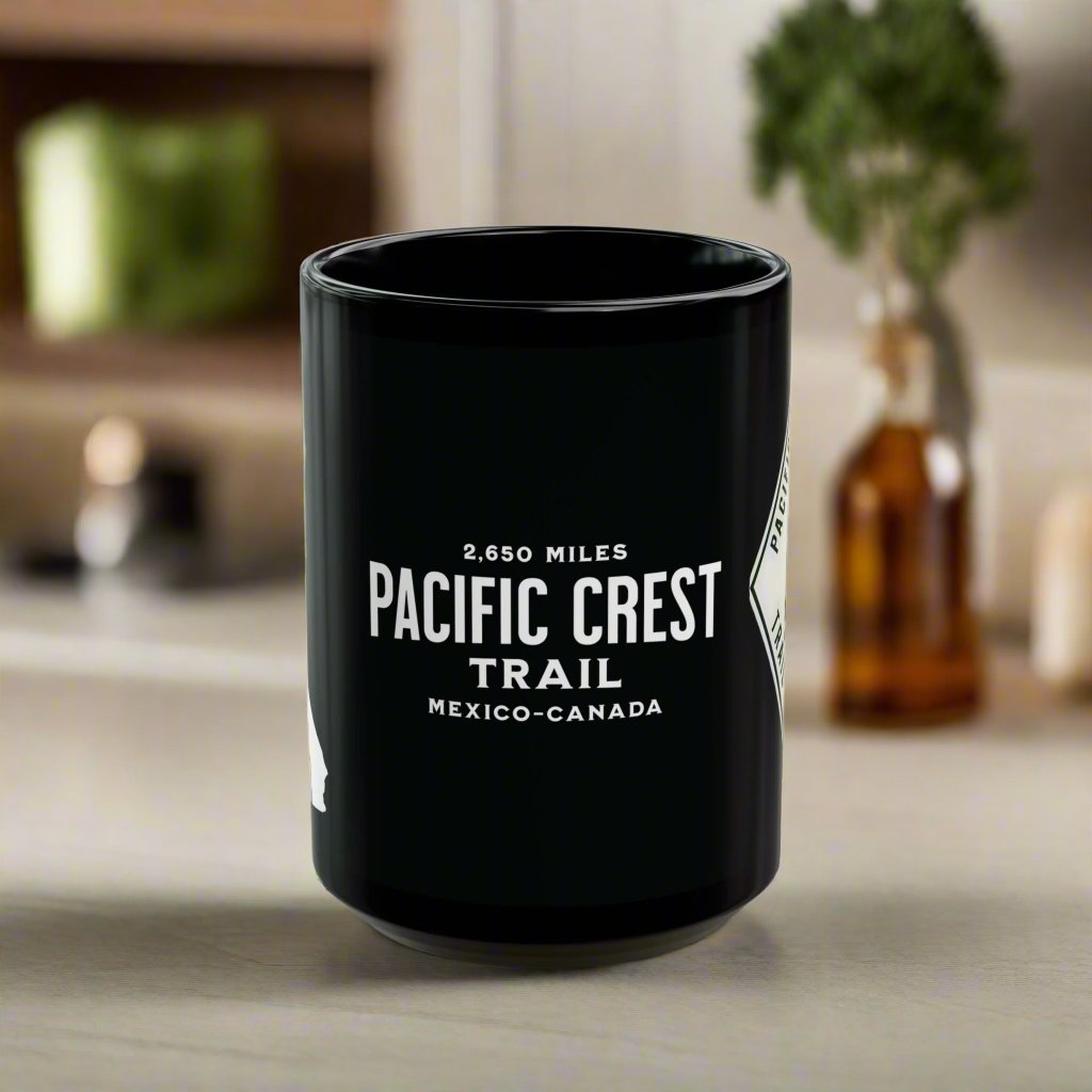 Pacific Crest Trail Classic Marker Black Mug 11oz, 15oz PCT Mexico to Canada Map Hiking Hike Inspired Drinkware