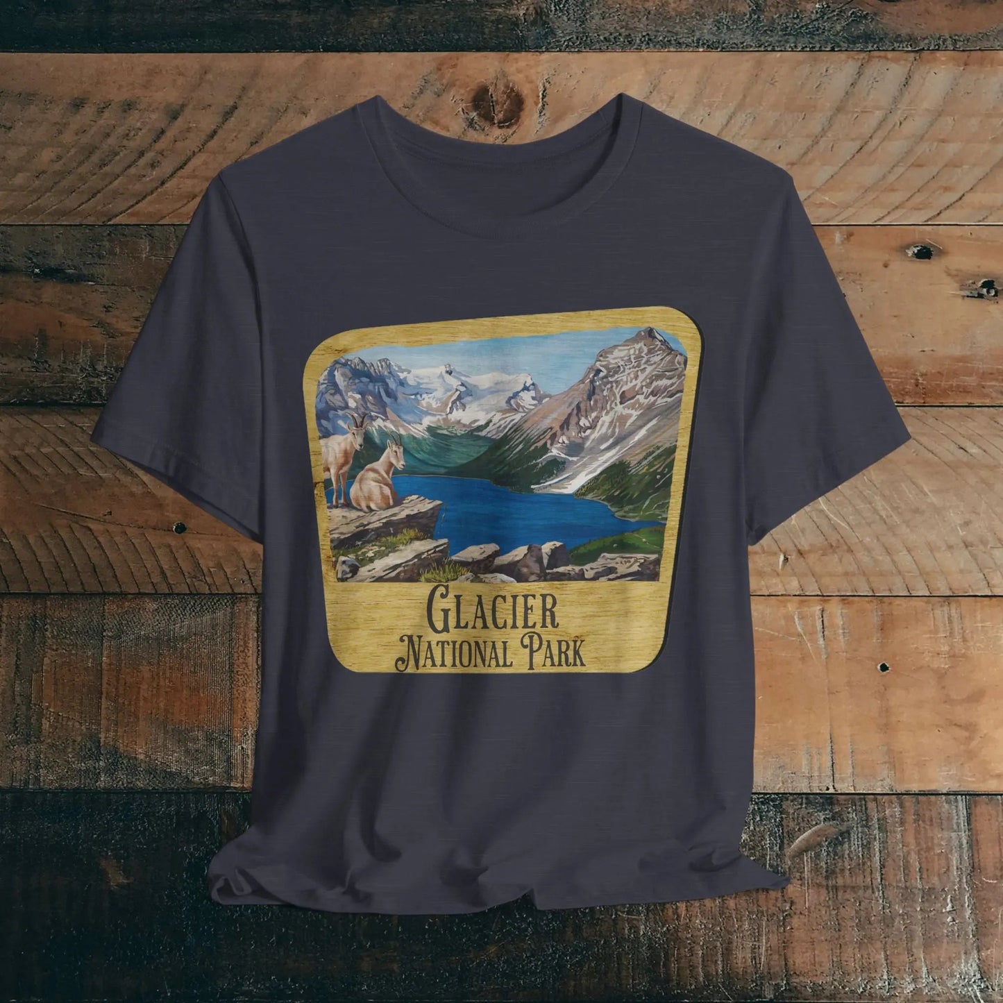 Glacier National Park Unisex Fit Short Sleeve T-Shirt Wood Sign