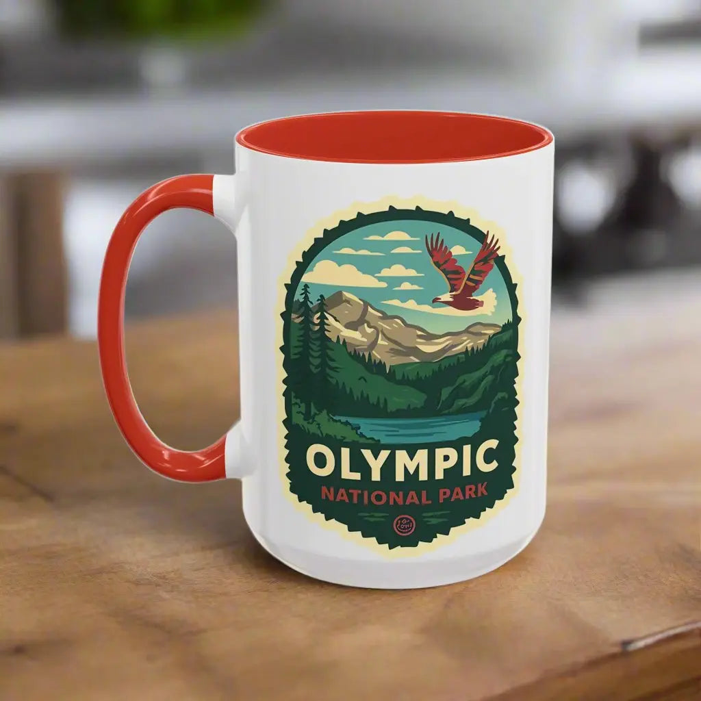 Glacier National Park Accent Coffee Mug 11oz 15oz Eagle Fly Over Blue Black Pink Red Outdoor Inspired Ceramic Mug