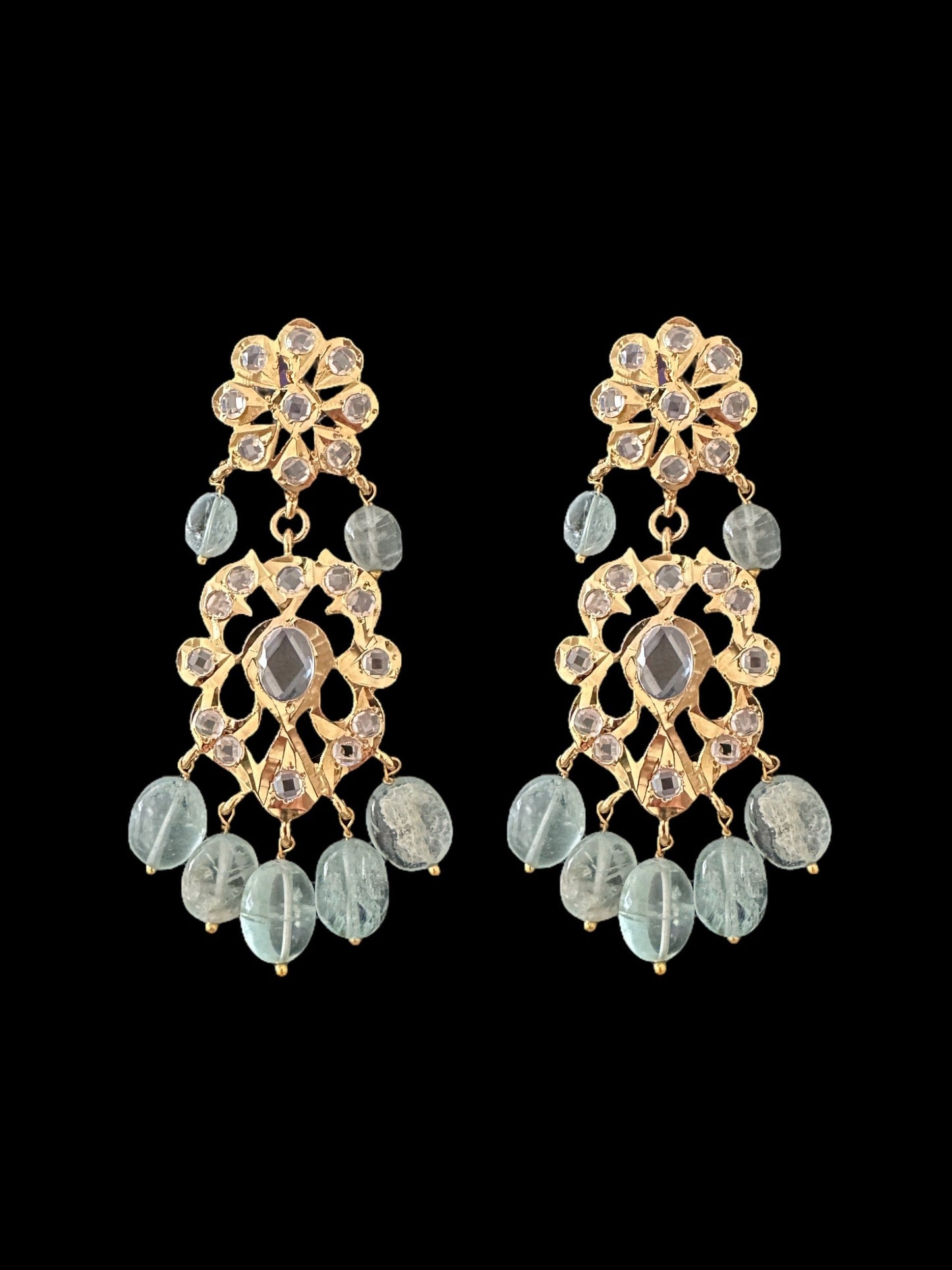 DLN63 aquamarine beads Rani haar with earrings ( READY TO SHIP )