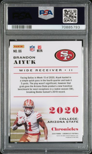Graded 2020 Panini Chronicles Brandon Aiyuk #86 Rookie RC Football Card PSA 10 Gem Mint