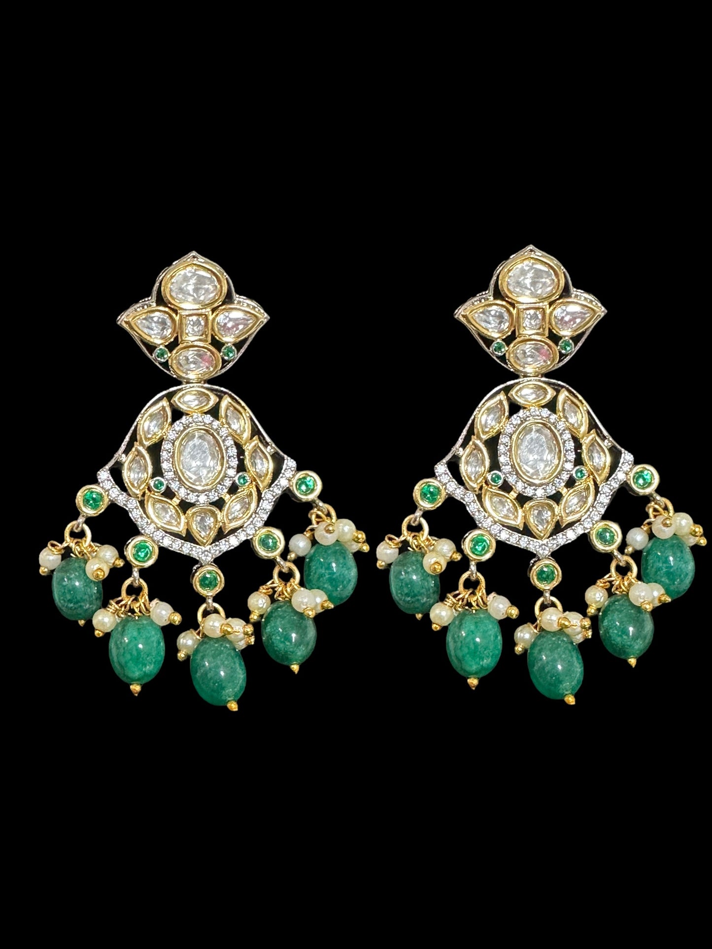DNS62 Reema high quality polki necklace set - green ( READY TO SHIP )