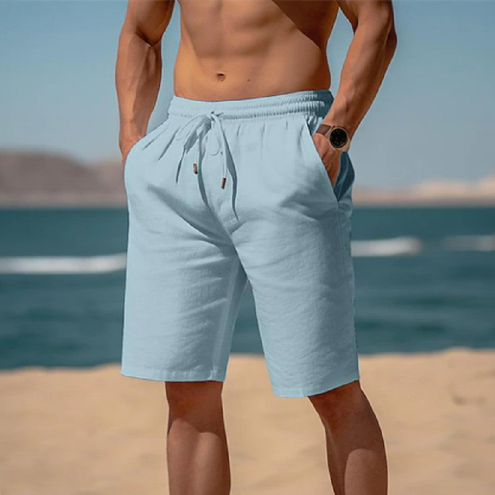 Lightweight Cotton-Linen Beach Shorts - Drawstring Summer Shorts