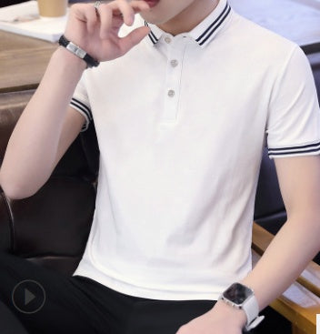 Men's Cotton Contrast Collar Polo Shirt - Triple Button Placket