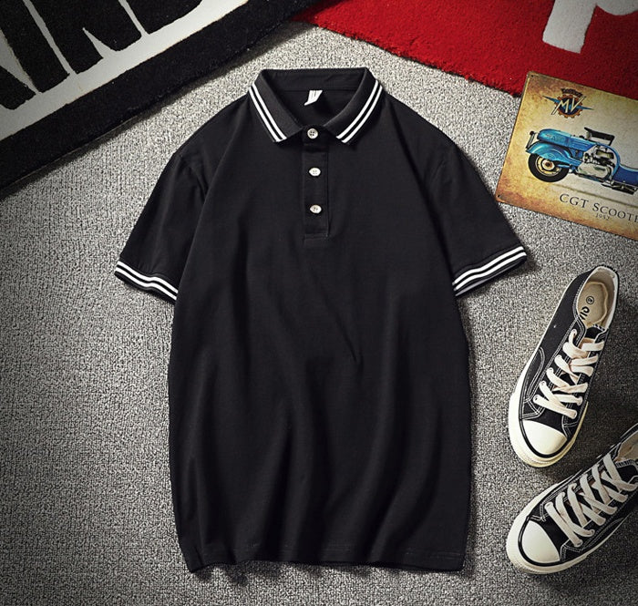 Men's Cotton Contrast Collar Polo Shirt - Triple Button Placket