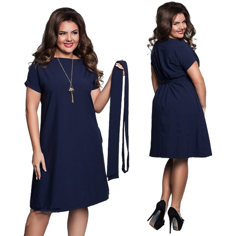 Soft Drape A-Line Plus Size Midi Dress with Belt - 3 Colors