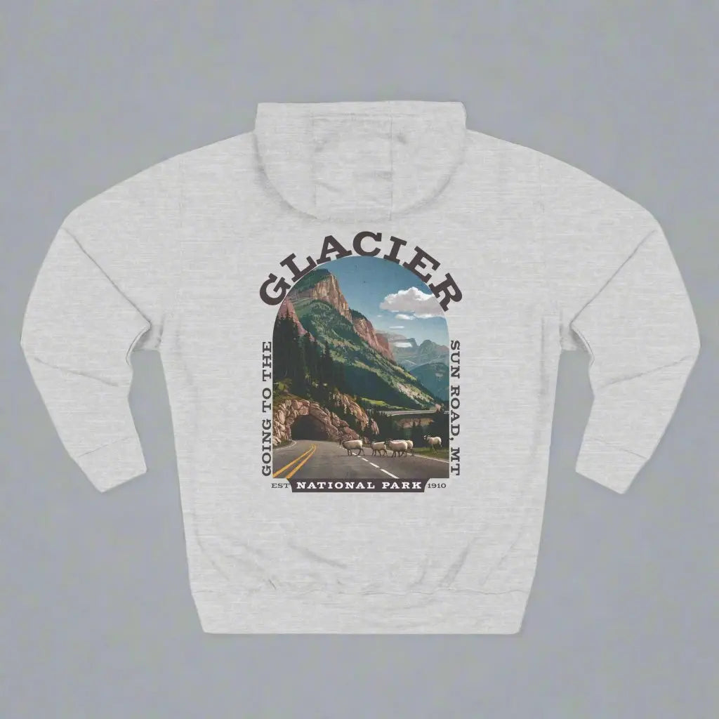 Glacier National Park Unisex Fit Fleece Hoodie Scenic Going to The Sun Road Big Horned Sheep