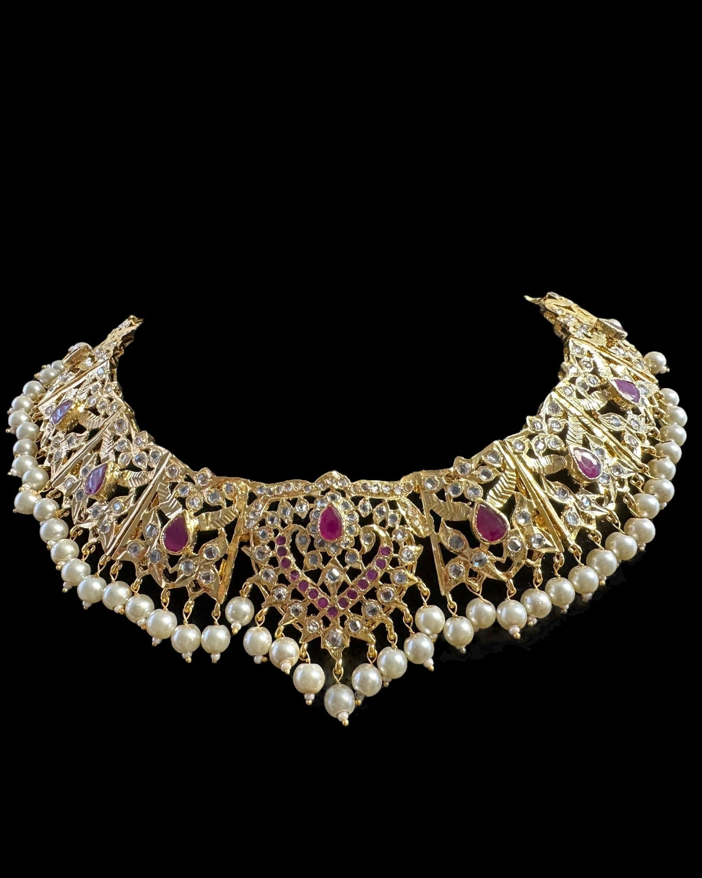DNS176 necklace in pearls and rubies ( SHIPS IN 4 WEEKS )