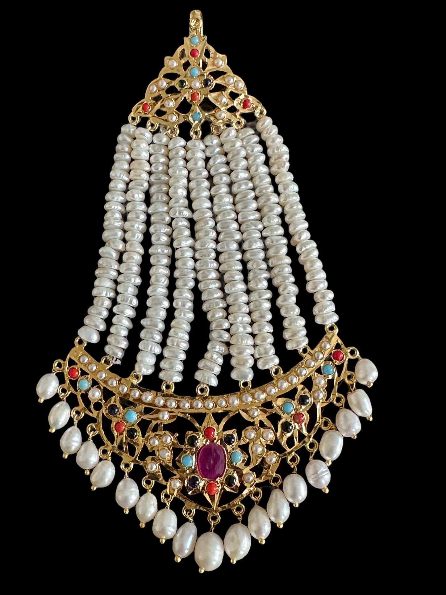 DJHR108 Navratan jhoomar in fresh water pearls ( READY TO SHIP )