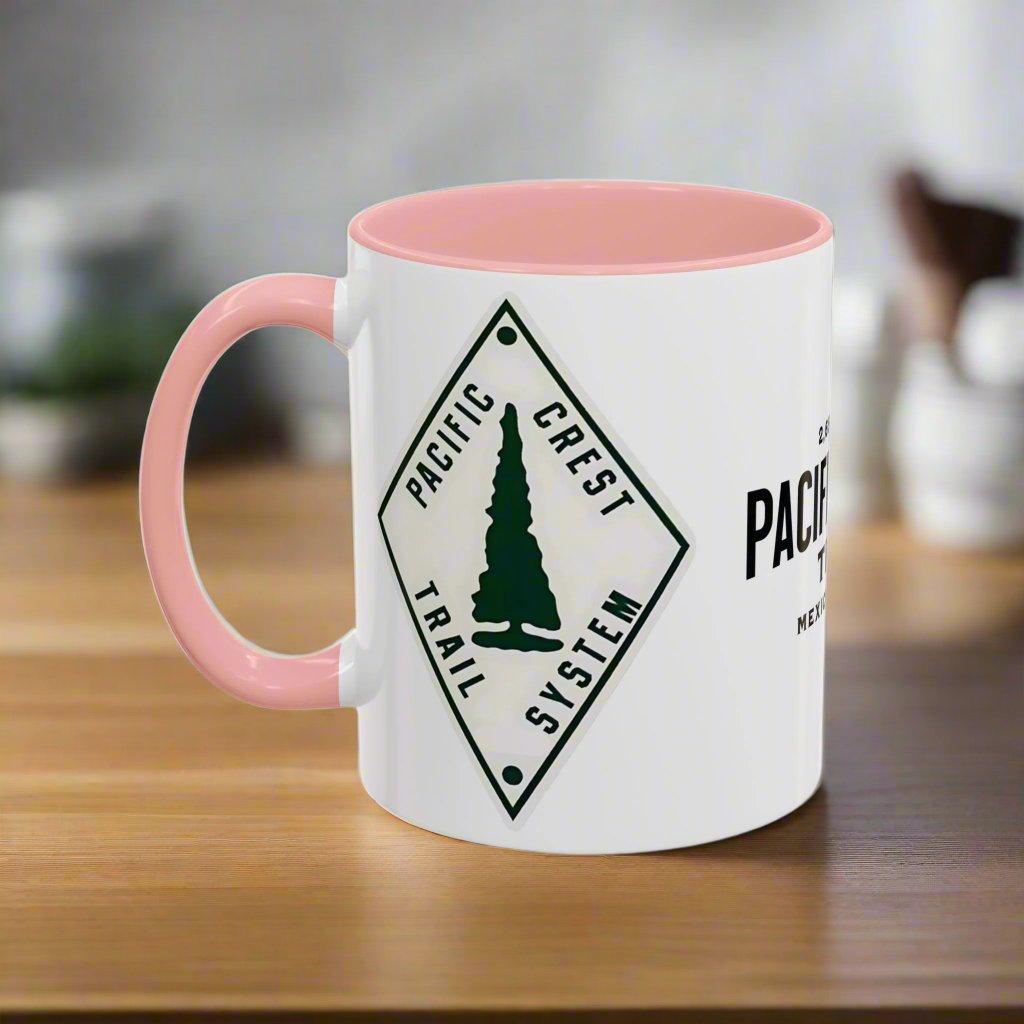 Pacific Crest Trail Classic Trail Marker Accent Coffee Mug 11oz, 15oz Blue Black Pink Red Navy Mexico To Canada Map