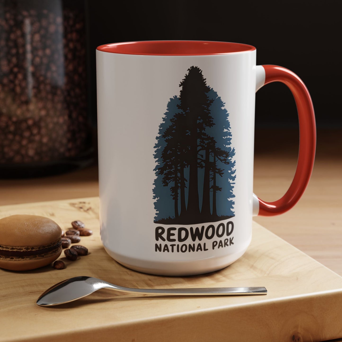 Redwood National Park Accent Coffee Mug 11oz 15oz Shaded Trees Blue Black Pink Red Outdoor Inspired