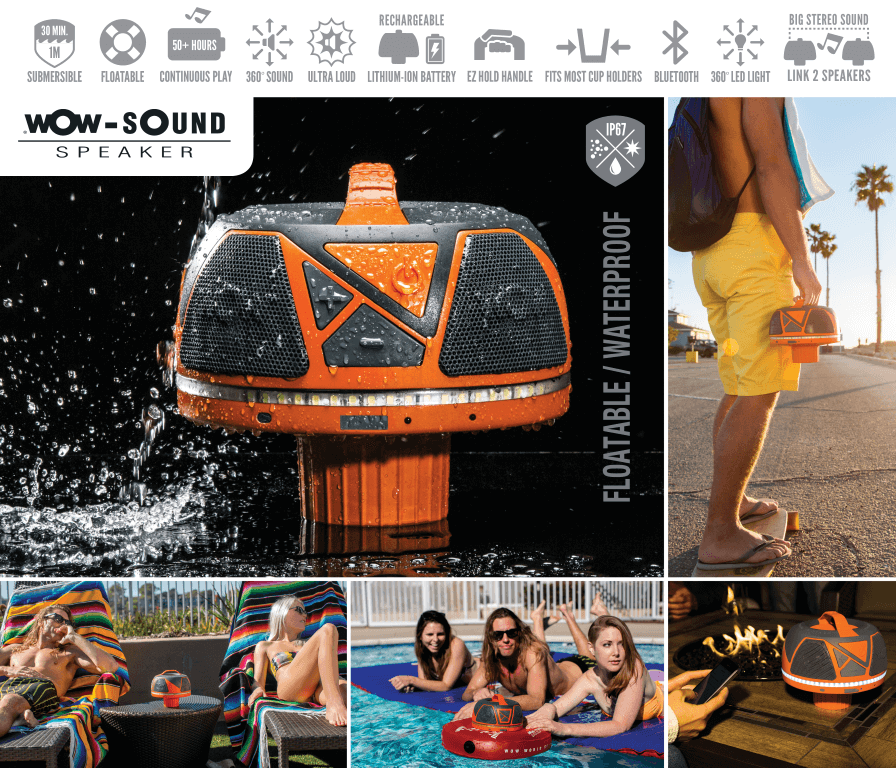 WOW Sports WOW-SOUND Floating Waterproof Stereo Bluetooth Speaker