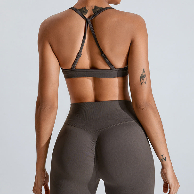 Seamless Strappy Yoga Bra - Nylon Blend Sports Bra Light Support