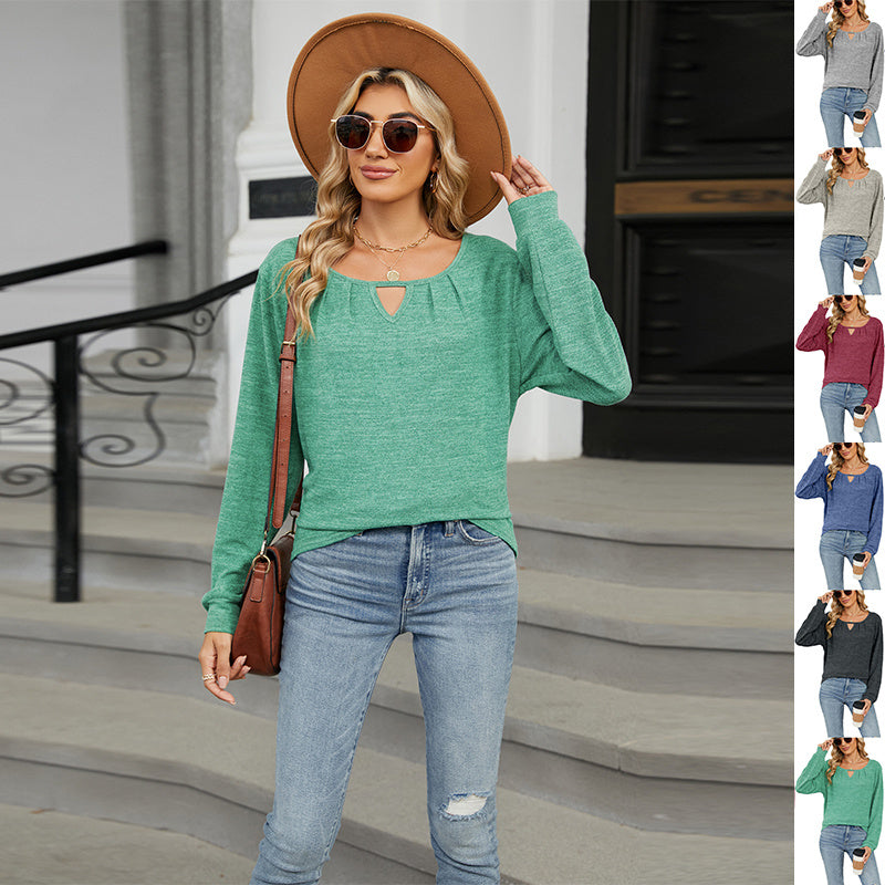 Cotton Cashmere Pullover - Soft Keyhole Neckline Long Sleeve Top
