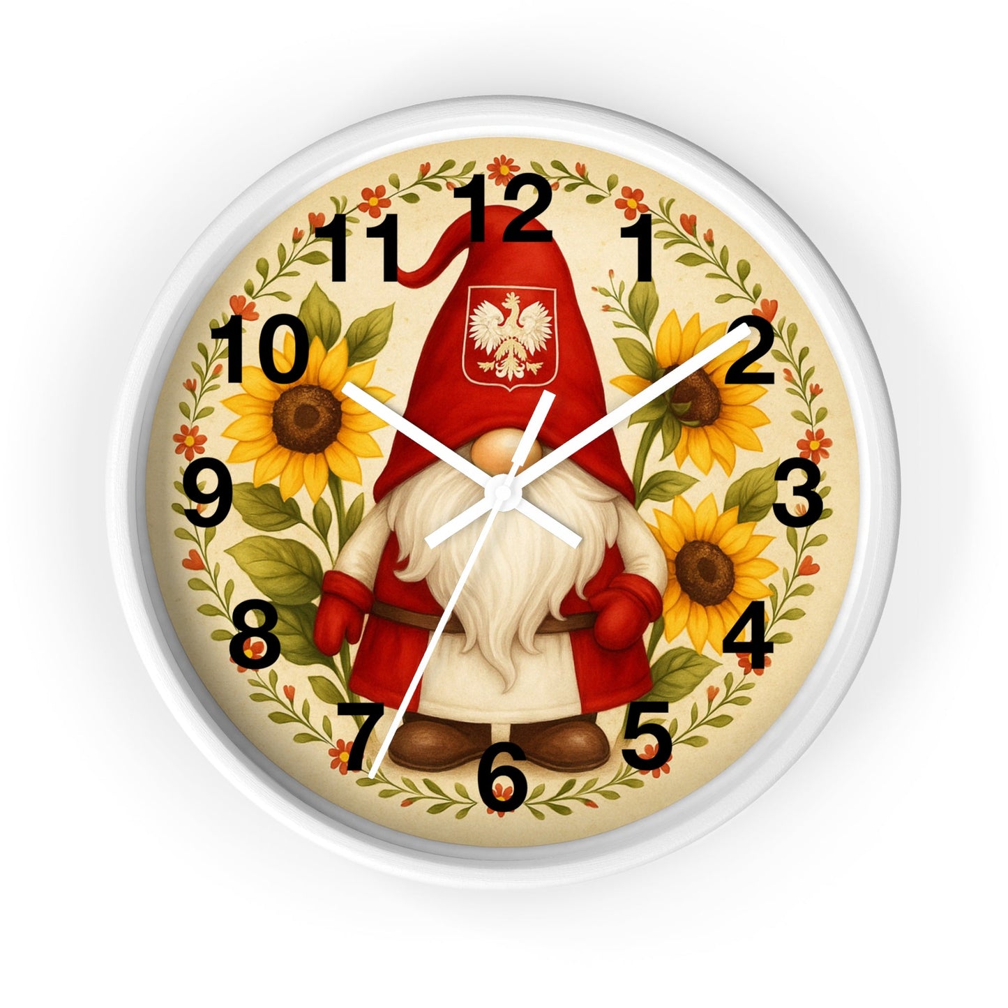 Polish Sunflower Gnome Wall Clock