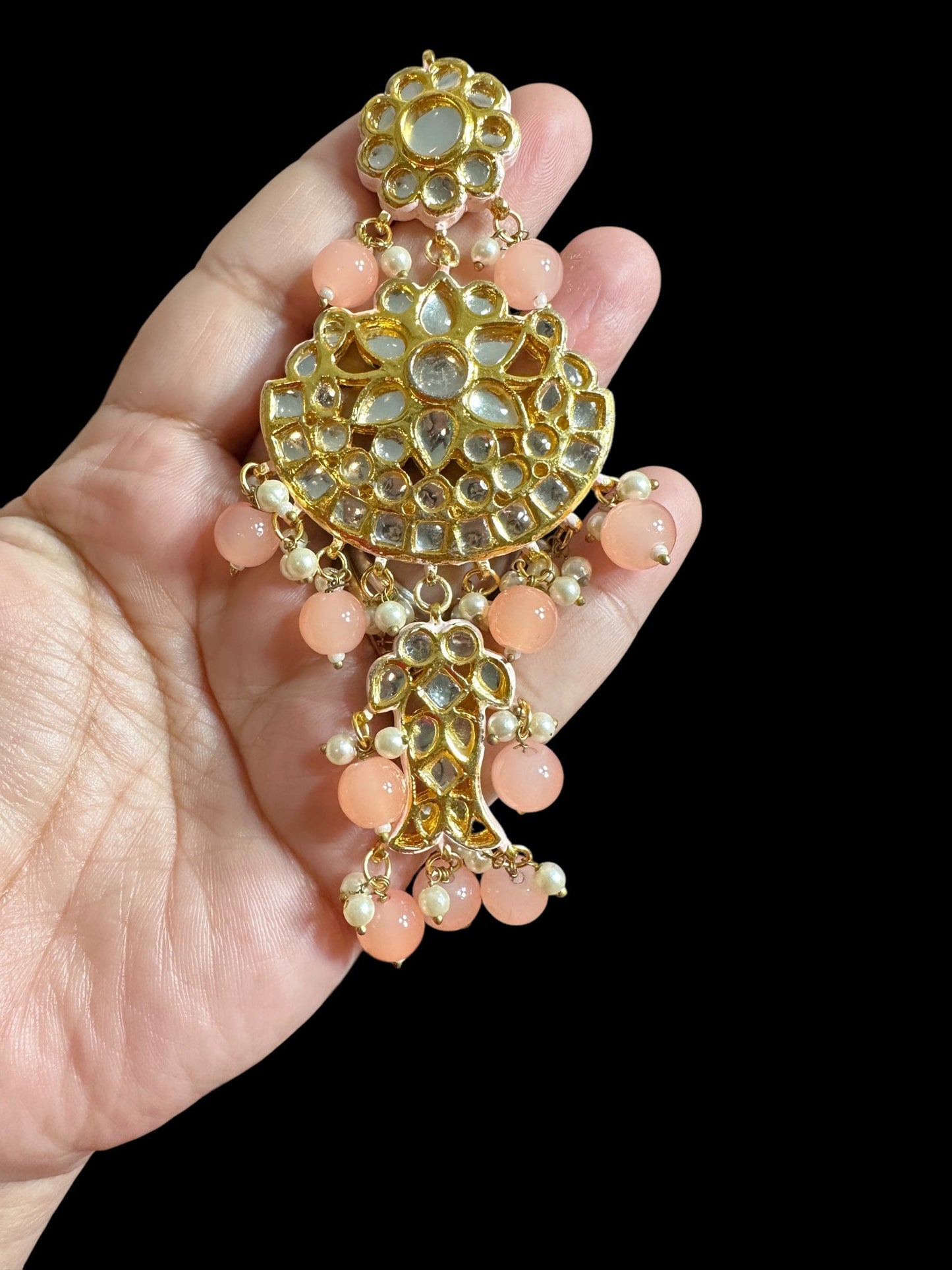 Farwah large Kundan earrings - peach ( READY TO SHIP )