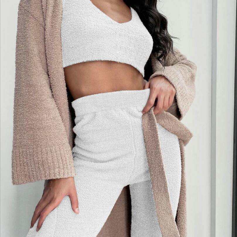Ultra-Soft Velvet Pajama Set - 3-Piece Cropped Tank Shorts Cardigan